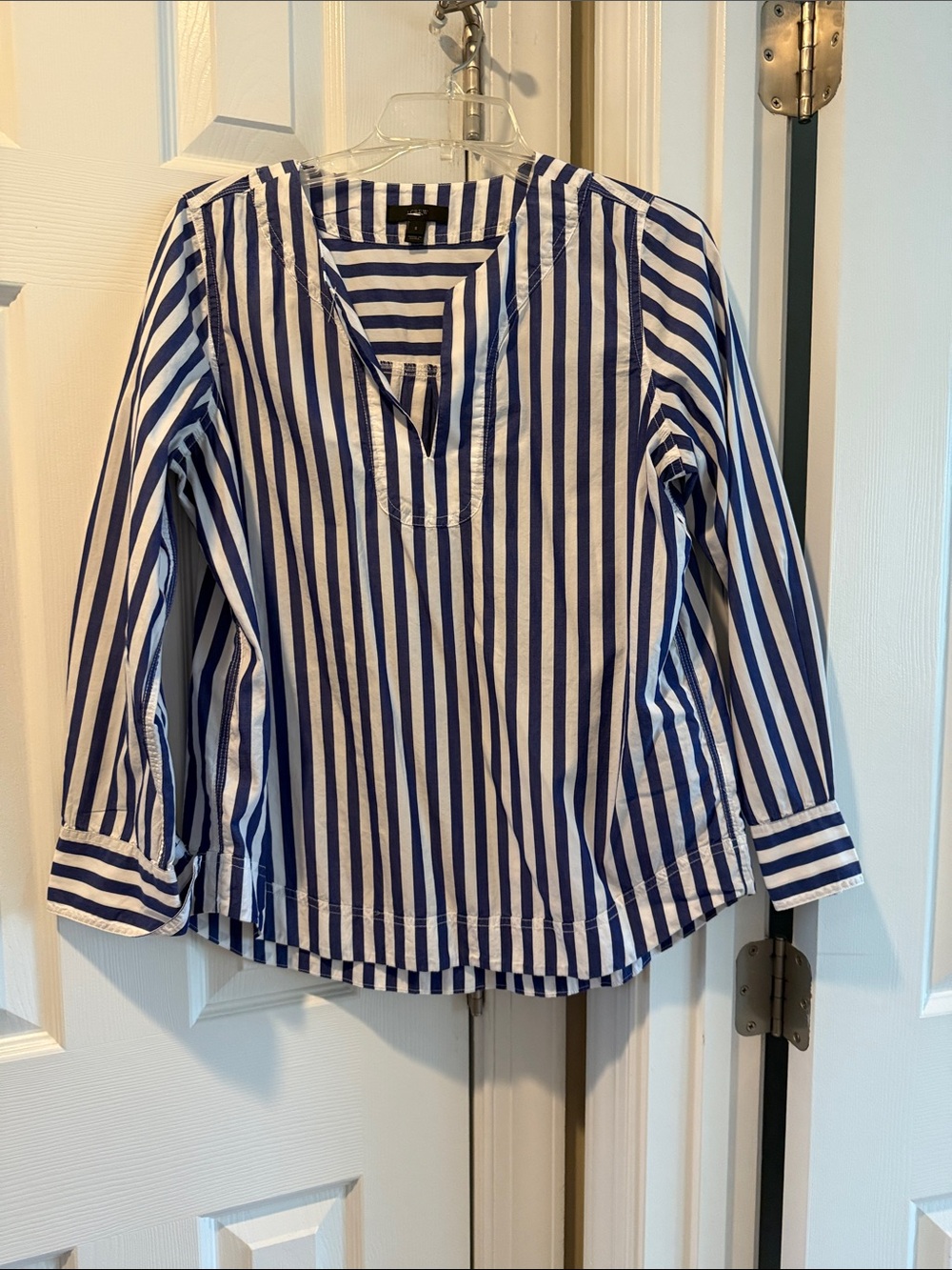 J. Crew Navy and White Striped V-Neck Tunic